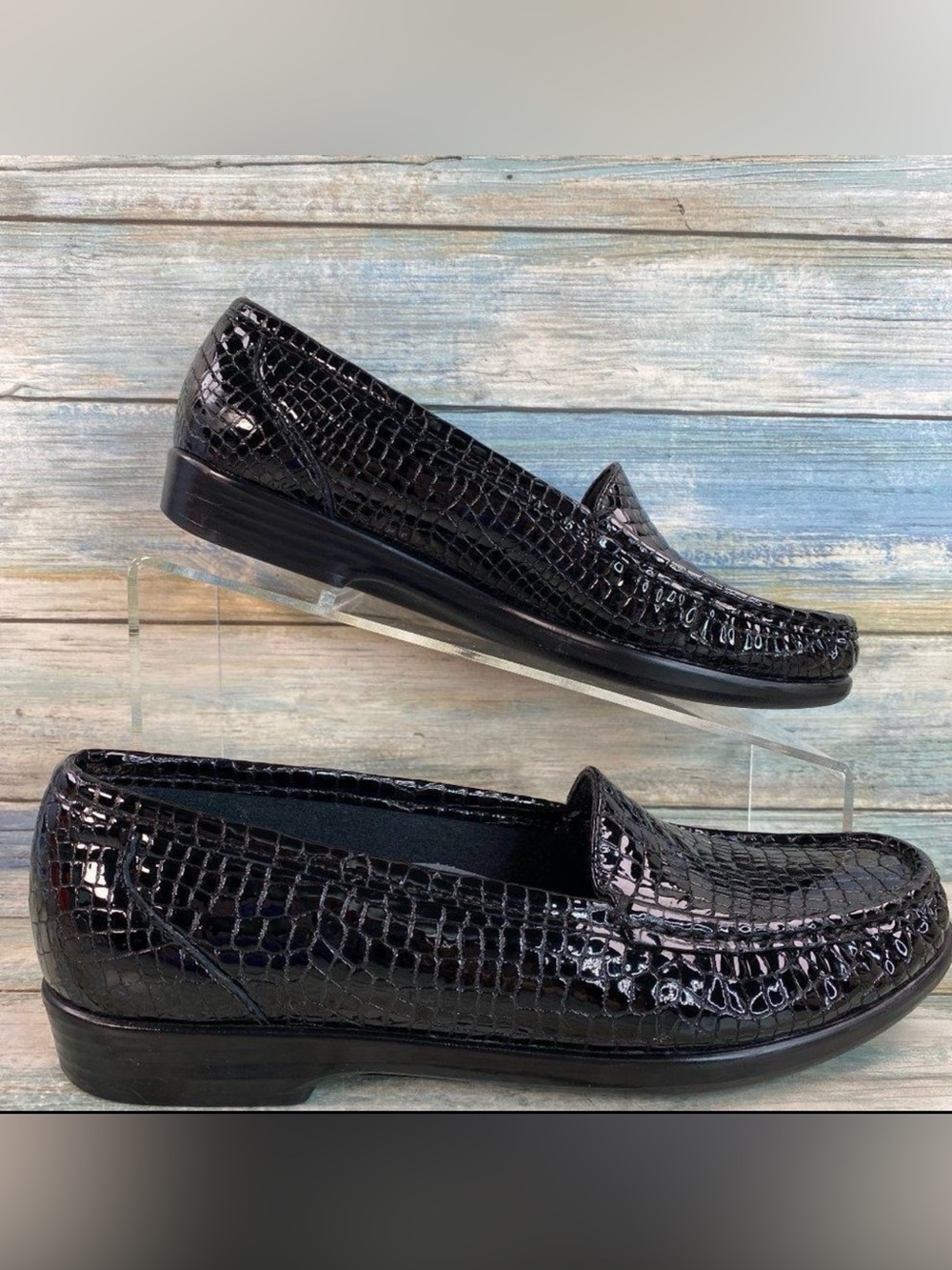 SAS Simplify Loafers Womens 7N Black Patent Leather Crocodile Print Slip On Shoe